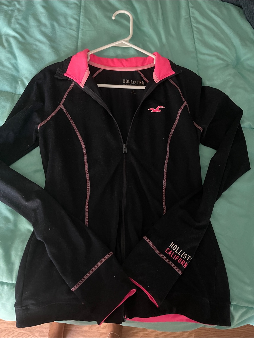 Hollister Black Zip-Up Jacket with Pink Accents